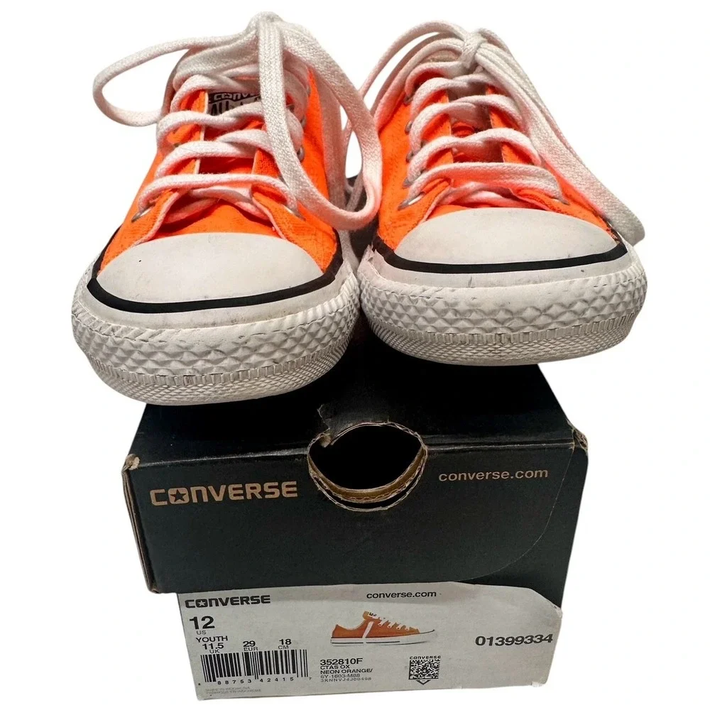 Rare! CONVERSE ALL STAR~Bright NEON Orange & White‎ / Size: 12 Youth